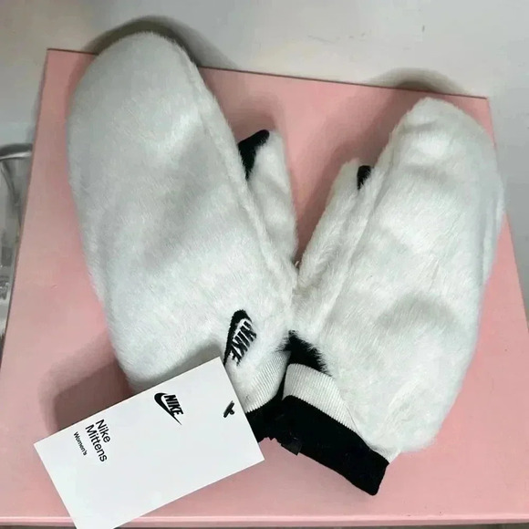 Nike Fuzzy Logo Mitts in White - Picture 2 of 9